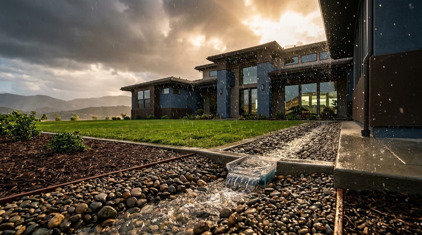 Installed French drain channeling runoff away from a Temecula Valley home